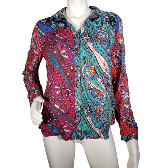 Maeve Anthropologie Womens Sz Small Collared Button Up Long Sleeve High Low Top - Picture 1 of 7